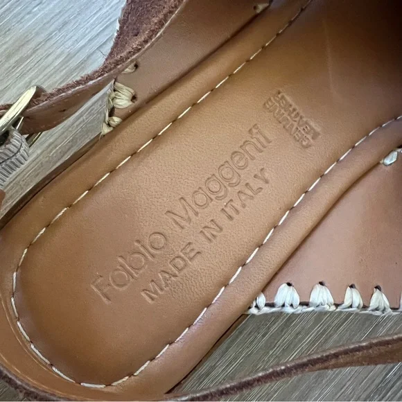 Fabio Maggenti Brown Suede Crochet Raffia Sandals Italy Sz 9 boho platform - Picture 5 of 7